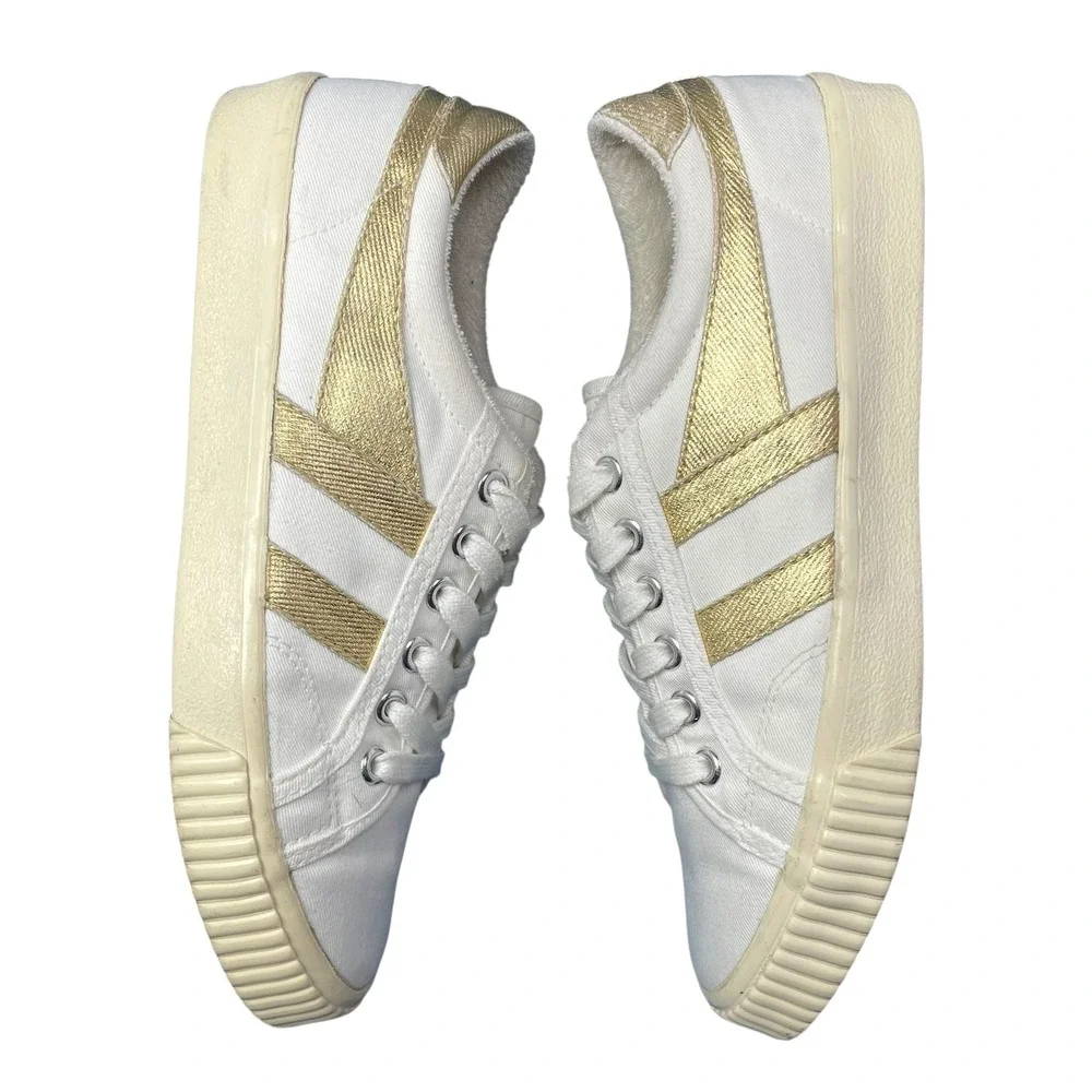 Gola Women's Tennis Mark Cox Sneakers in Off-White and Gold Preppy Casual Sporty